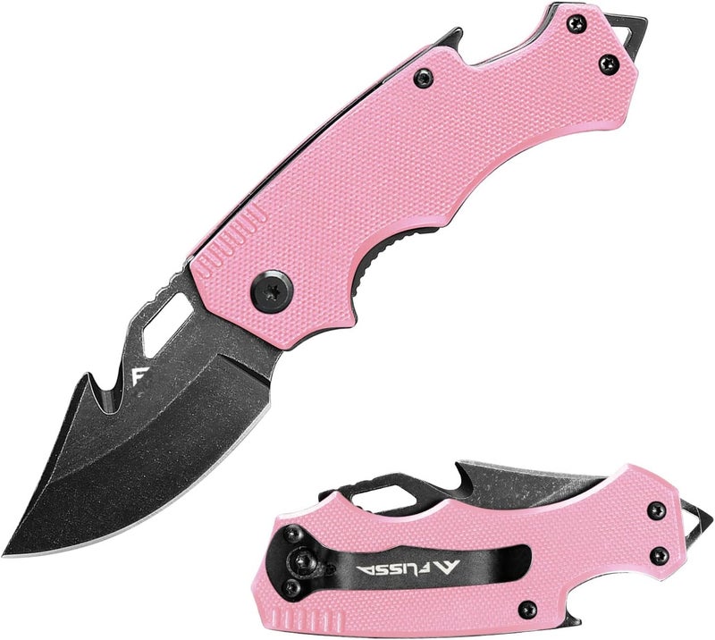 FLISSA Mini Folding Pocket Knife, 2.5-Inch Stainless Steel Drop Point Blade, EDC Pocket Knives for Women with Bottle Opener and Glass Breaker (Pink) - Image 1